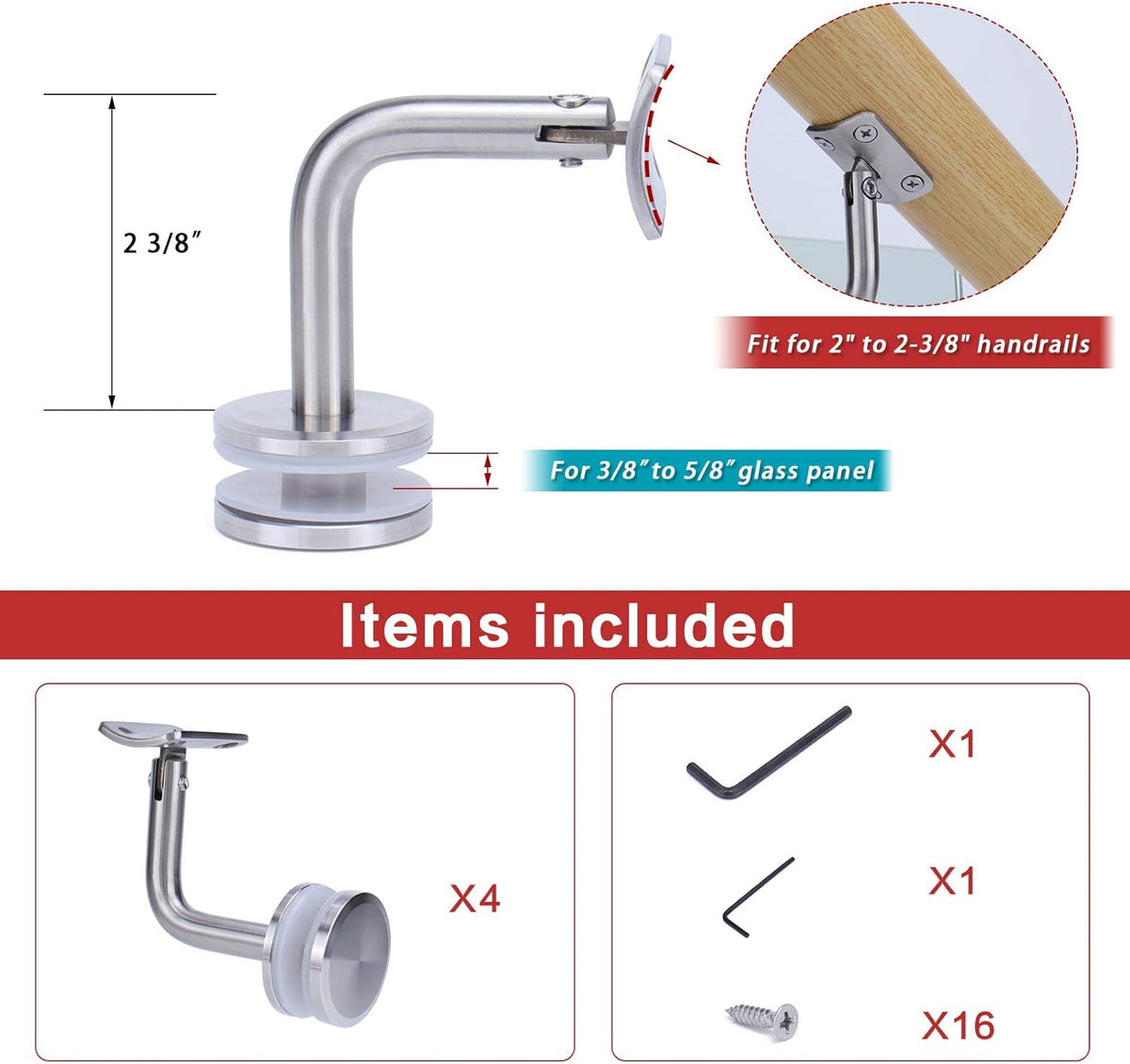 Adjustable Handrail Brackets for Stair Railing System M81232
