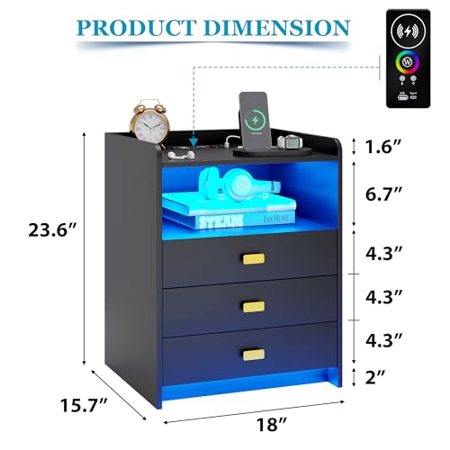 White Nightstand with 3 Drawers and USB Ports I3825