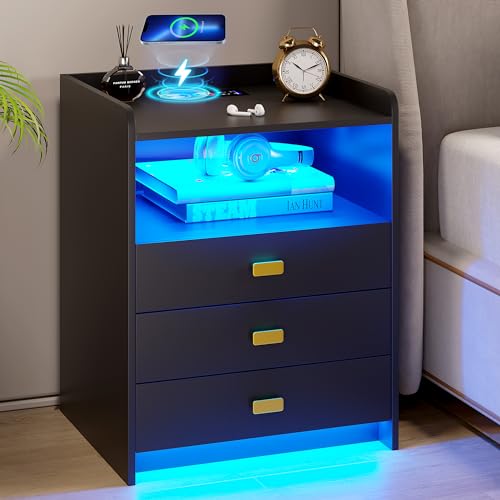 White Nightstand with 3 Drawers and USB Ports I3825