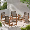 Mid Century Wicker Club Chairs with Acacia Wood Frame, Grey J794556