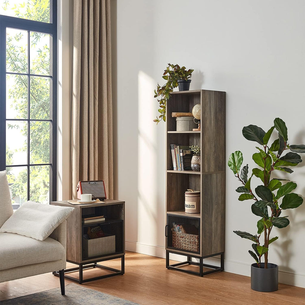 Grey 4-Tier Wood Bookcase with 4 Display Cases N812014