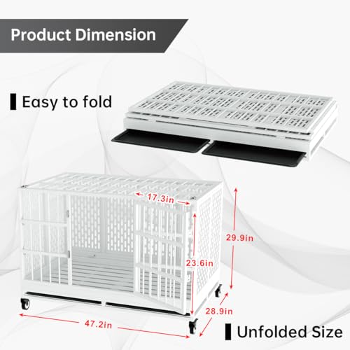 48 Inch Heavy Duty Metal Dog Crate with Wheels, Folding, Removable Tray P5298