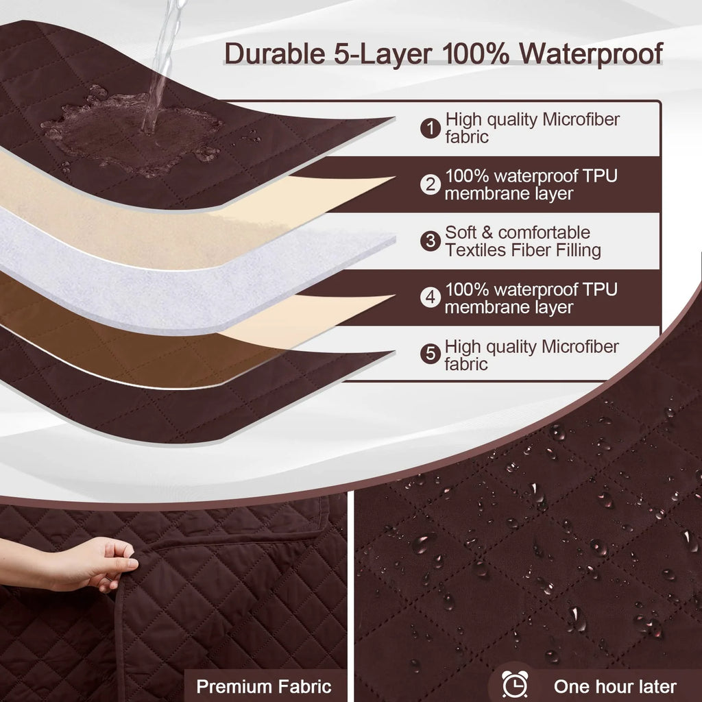 Large/Chocolate Waterproof L Shaped Sofa Covers 3pcs U6791