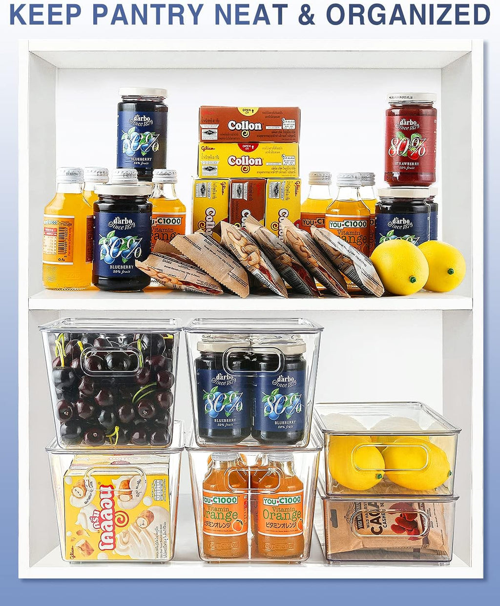 9 Pack Stackable Clear Refrigerator Organizer Bins with Lids D5168