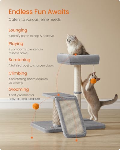 Dark Gray Cat Scratching Post with Bed J585547