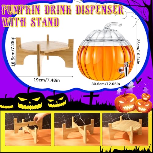 2 Gallon Glass Pumpkin Drink Dispenser with Wooden Stand Y213