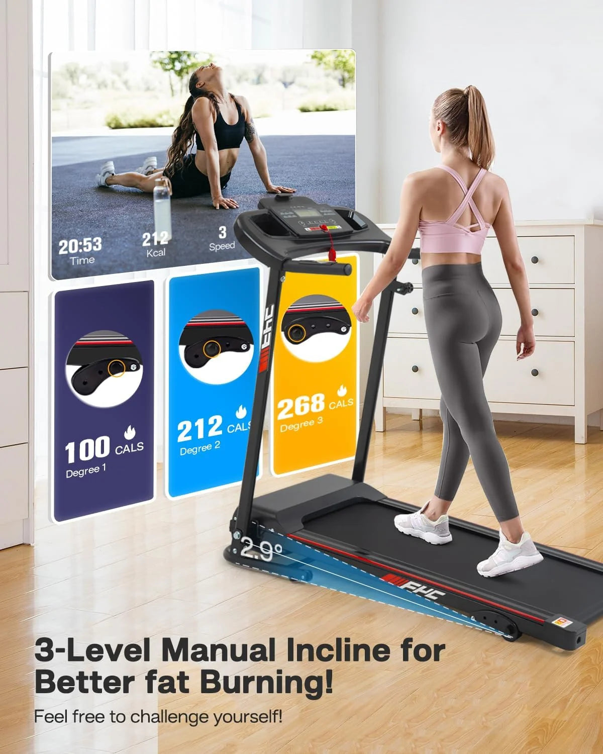 Foldable Incline Treadmill 2.5HP 265 LBS Y259025