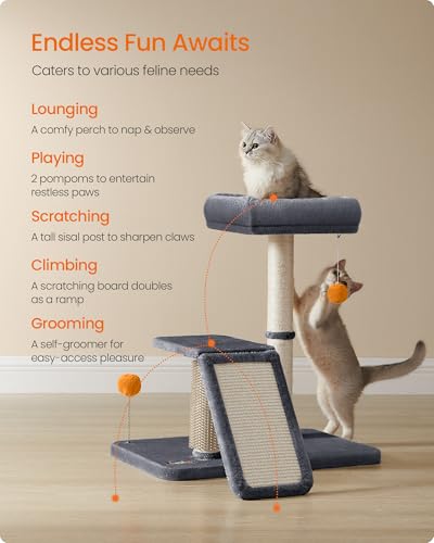 Dark Gray Cat Scratching Post with Bed J585547