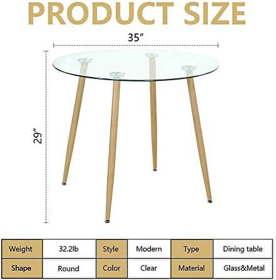 5 Pieces Round Glass Dining Table Set with Fabric Chairs T2169