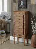 Weathered Oak Jewelry Armoire with Mirror Lid, 6 Drawers, Side Doors K458774