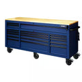 72 in. Heavy Duty Matte Blue Mobile Workbench Cabinet with Solid Wood Top E387058
