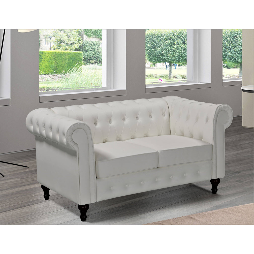 Cream/White Chesterfield Loveseat F440229