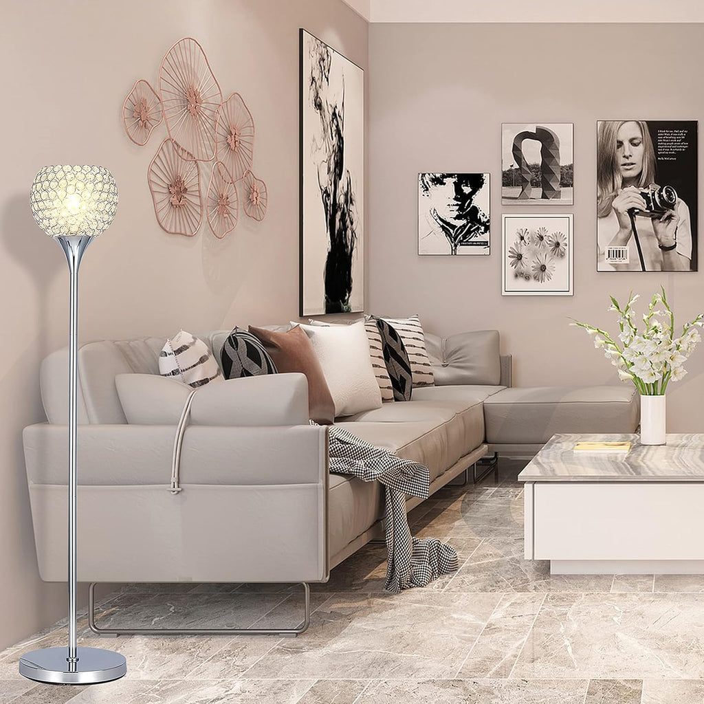 Crystal 1-Light Chrome Finish Floor Lamp with LED Bulb I9540