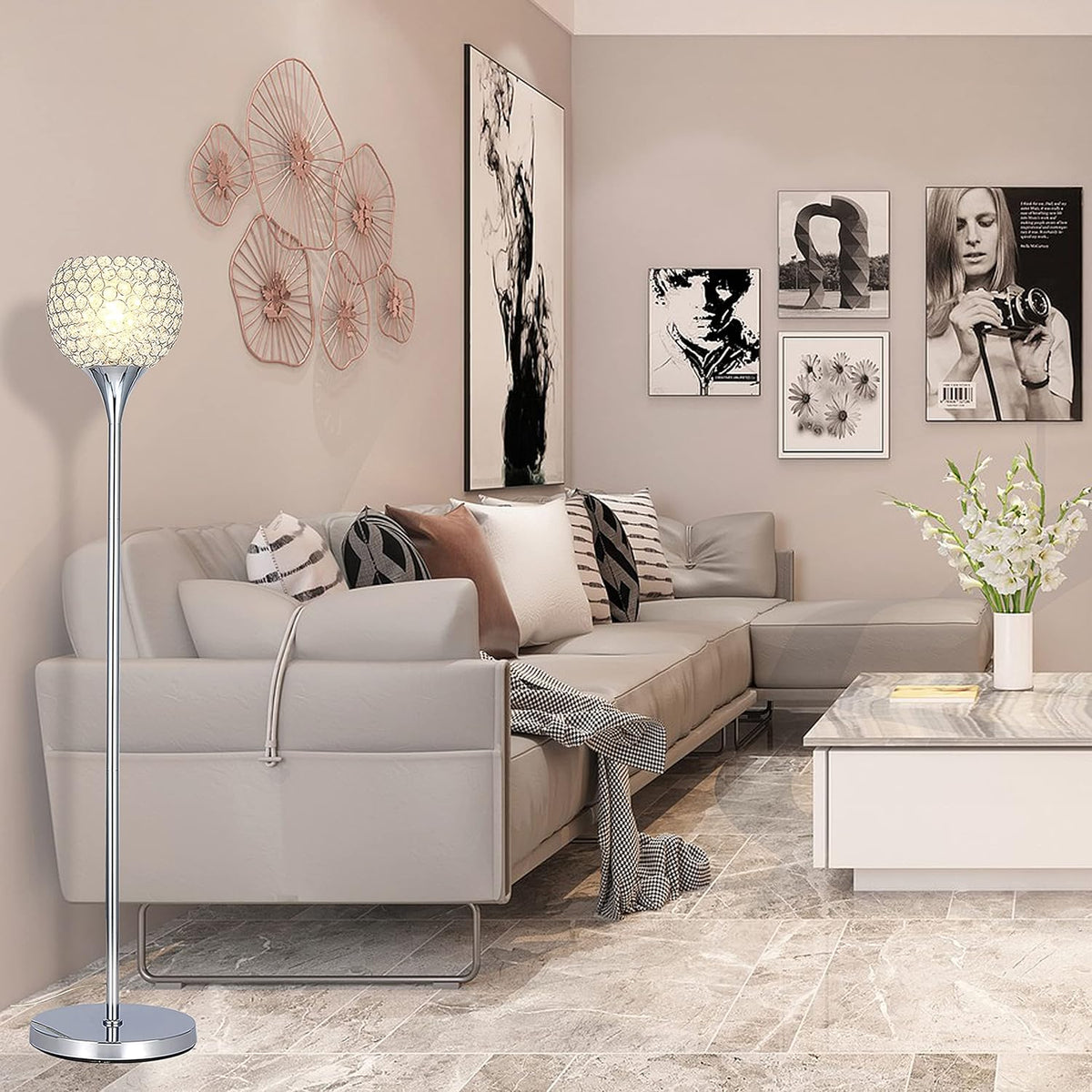 Crystal 1-Light Chrome Finish Floor Lamp with LED Bulb I9540