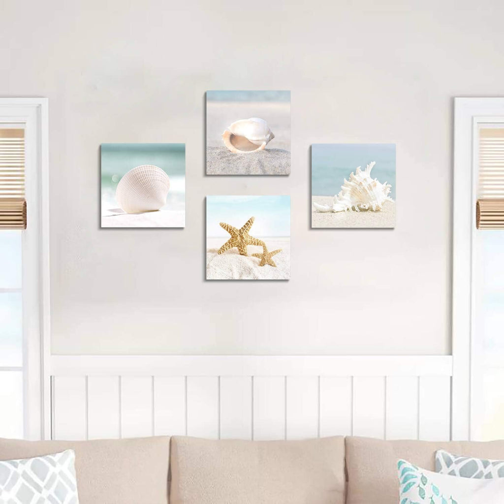 Starfish & Seashells Canvas Wall Art, 4 Pcs, Multi-Sized E231686