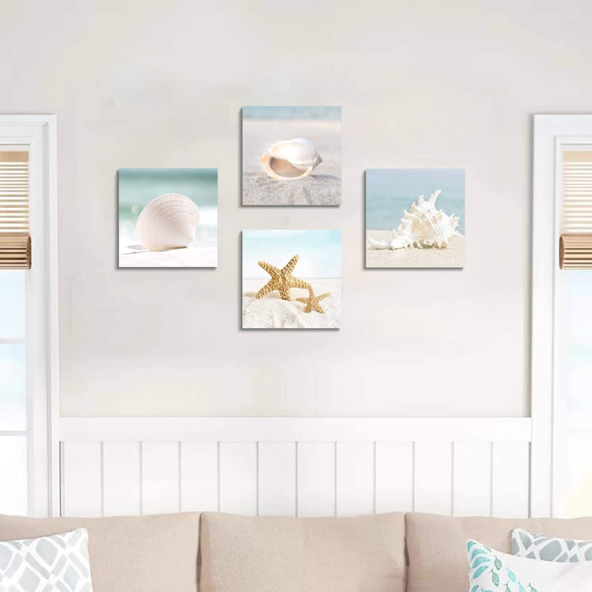 Starfish & Seashells Canvas Wall Art, 4 Pcs, Multi-Sized E231686