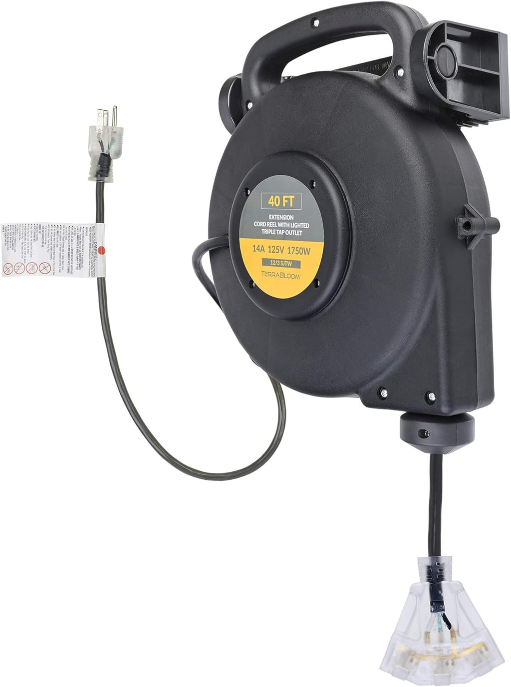 40 Ft 12/3 Retractable Extension Cord Reel with 3 Electrical Outlets P248556