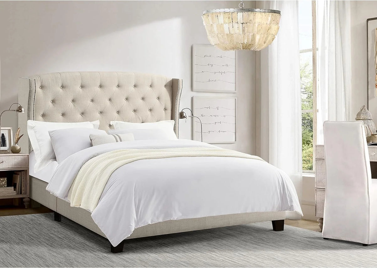 Padded Platform Bed Frame with Wingback Headboard P204