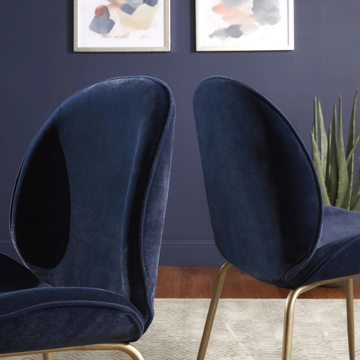 Blue Velvet Upholstered Dining Chair Set of 2 Y9363