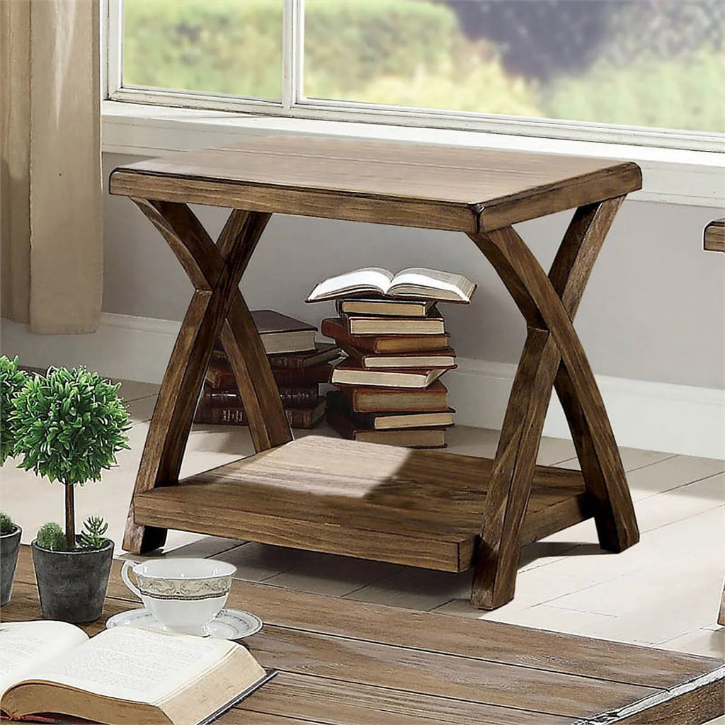 Rustic Wood 3-Piece Coffee Table Set in Oak F4027