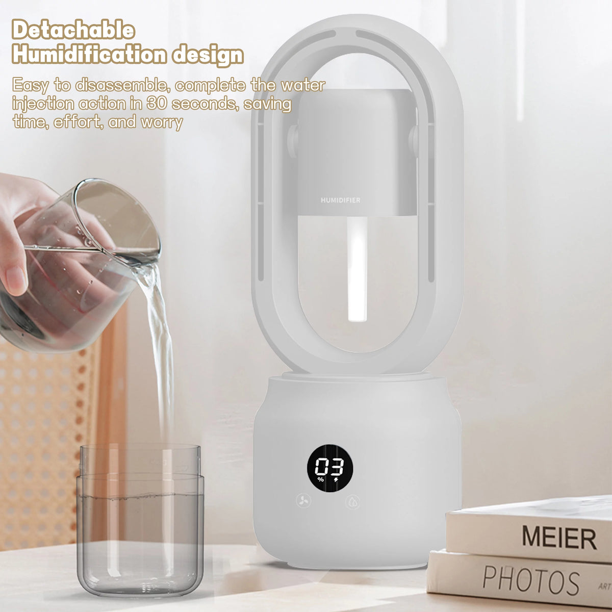 White 3 Speeds Bladeless Tower Fan with Humidifier M70344