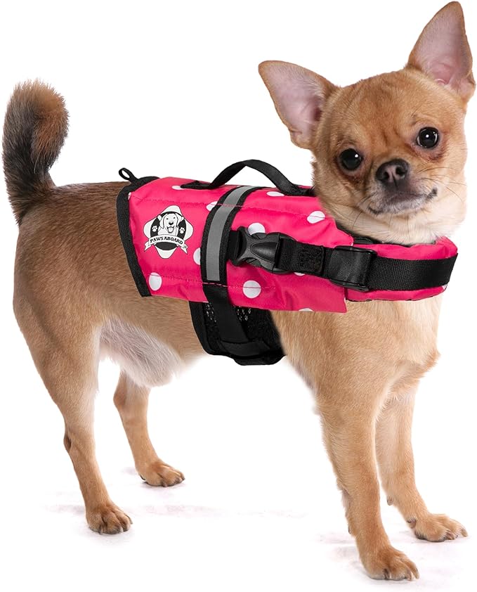 Pink & White Polka Dot Nylon Dog Life Jacket W969