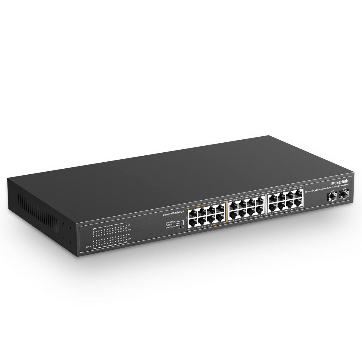 28 Port PoE Gigabit Managed Switch, 24 GE PoE Port, 4 GE Uplink, 4 Combo SFP, 300W, L2+ Smart Managed, Rackmount Fanless E255