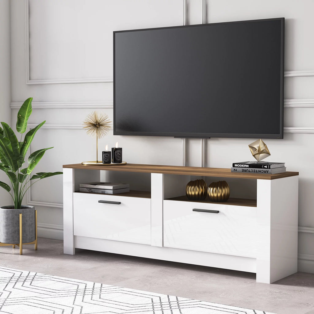 White and Oak 57 Inch 2 Drawer TV Stand K1693