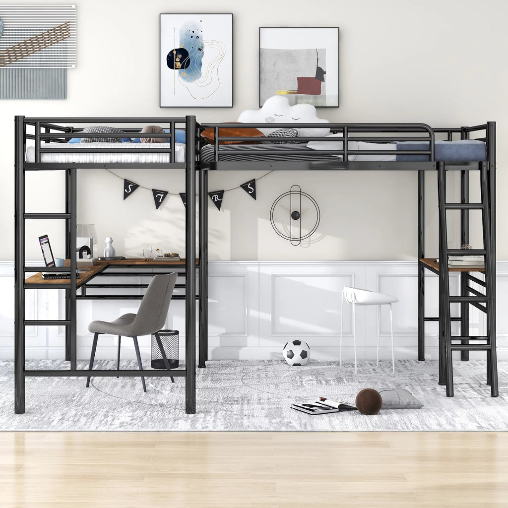 Twin Metal Loft Bed with Desk and Ladders R782