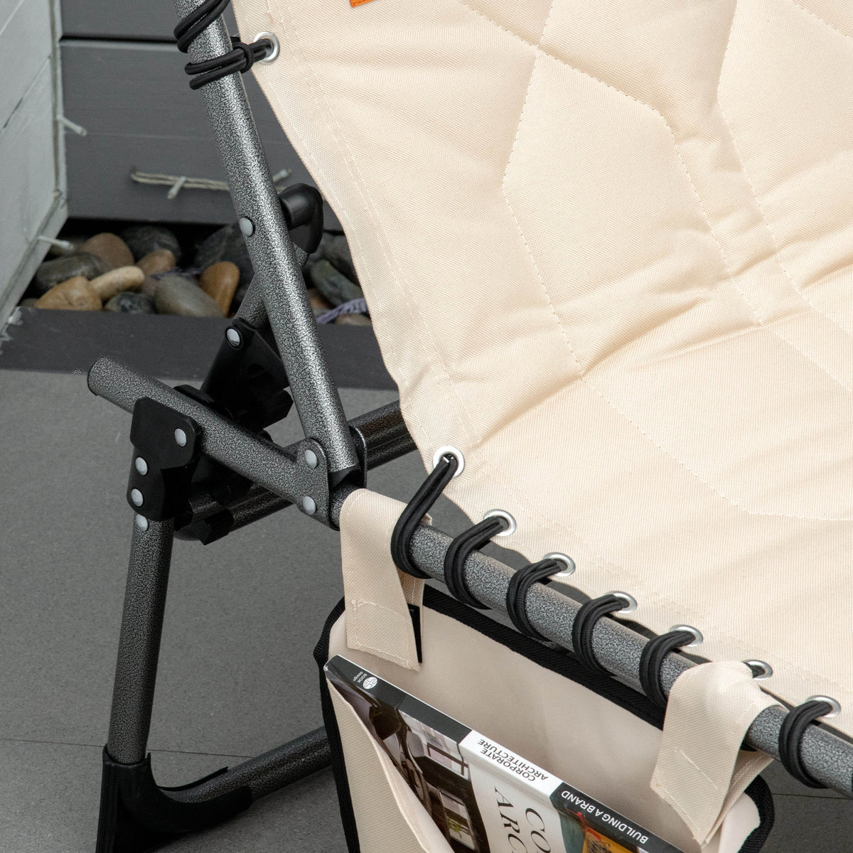 Beige Folding Padded Chaise Lounge Chair with 5-Position Adjustable Backrest Z471