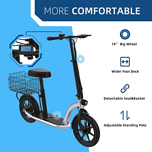Electric Scooter, 46.6 Mi Long Range, 22 MPH, 650W Motor, 11'' Pneumatic Tires, Dual Suspension, 265lbs MAX Load N9536
