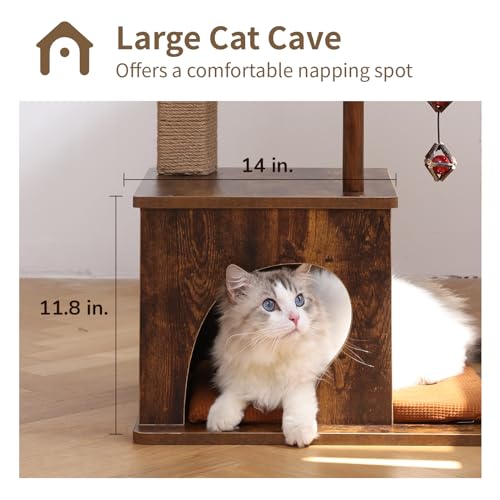 Brown Wood Cat Tree with Scratching Post W960432