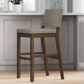 Light Gray Upholstered Bar Stool with Back and Solid Rubberwood Legs F3204