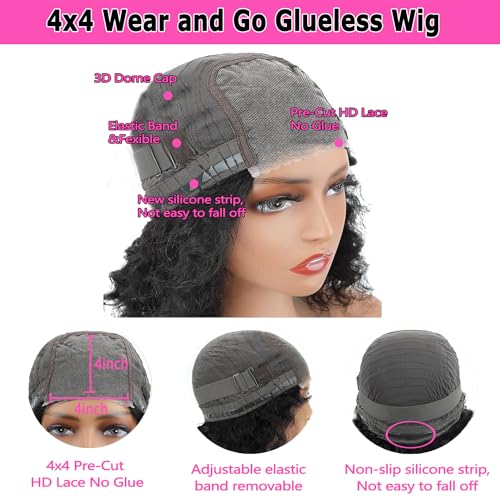 Deep Wave Curly Bob Lace Front Wig Human Hair 4x4 Lace Closure 180% Density 12in K162658