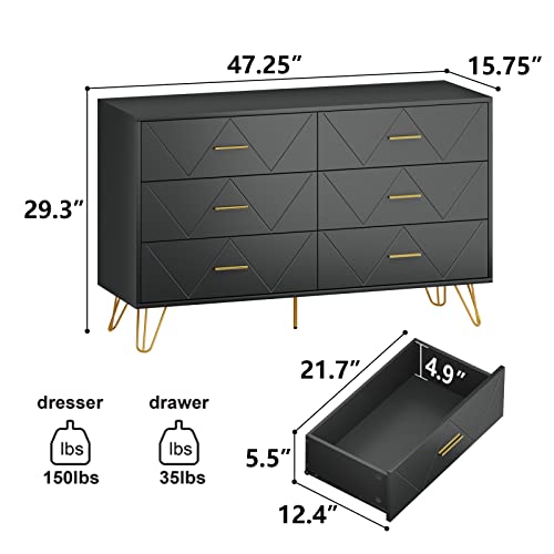 White 6 Drawer Dresser with Metal Handles N690822