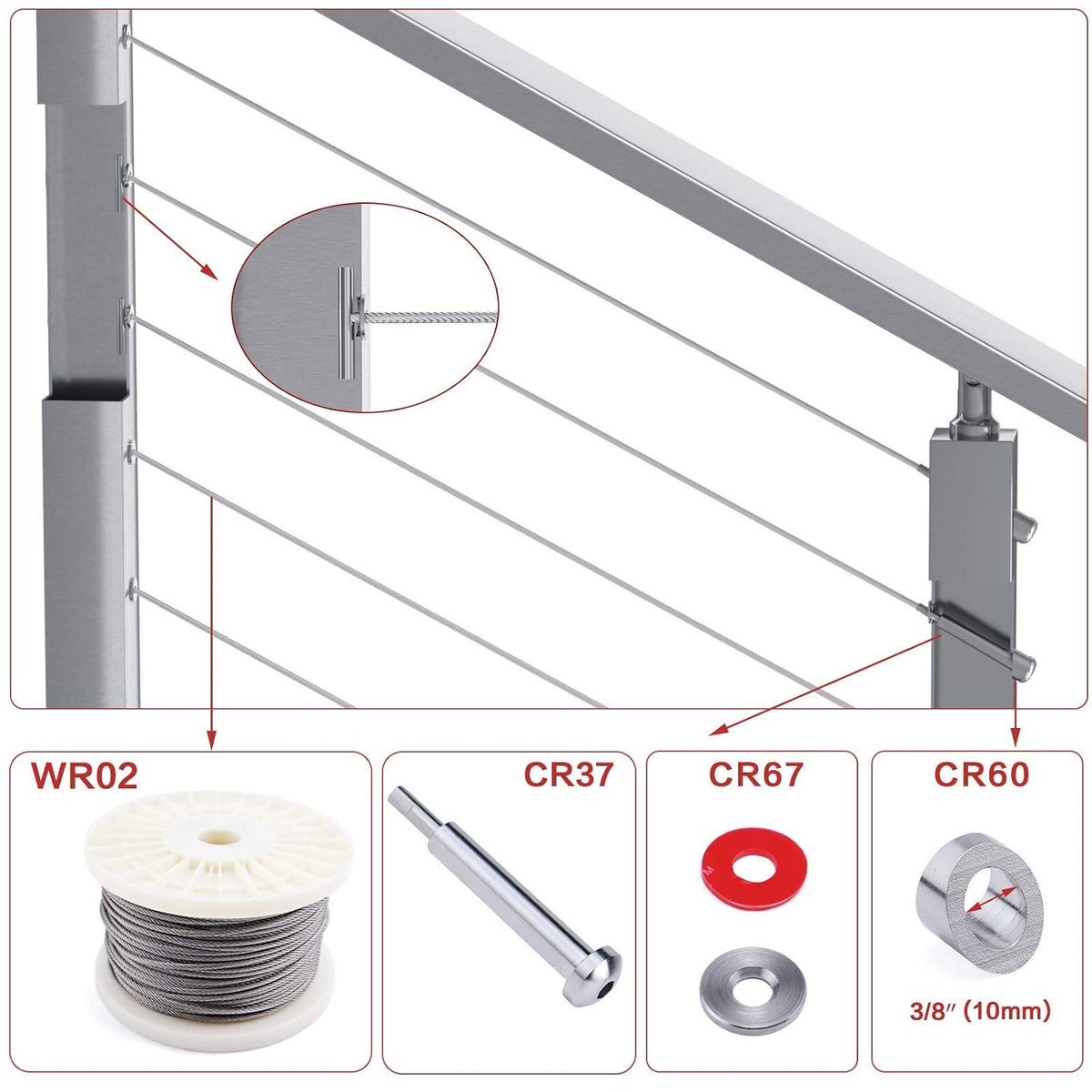 20 Pack 1/8 Invisible Cable Railing Kit T316 Stainless Steel U20954