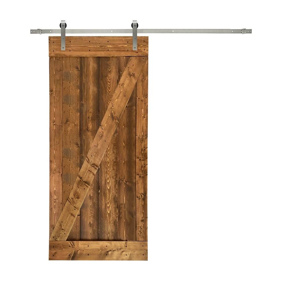 24 in. x 84 in. Gray Stained Solid Knotty Pine Wood Interior Sliding Barn Door with Hardware Kit J959110