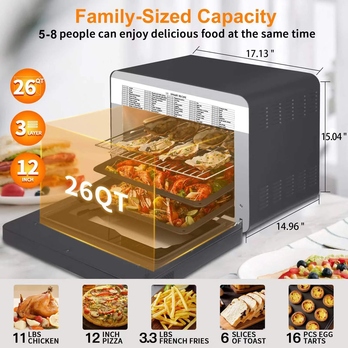 Extra Large Capacity 26 QT Air Fryer Toast Oven Combo with Rotisserie and Dehydrator V412830