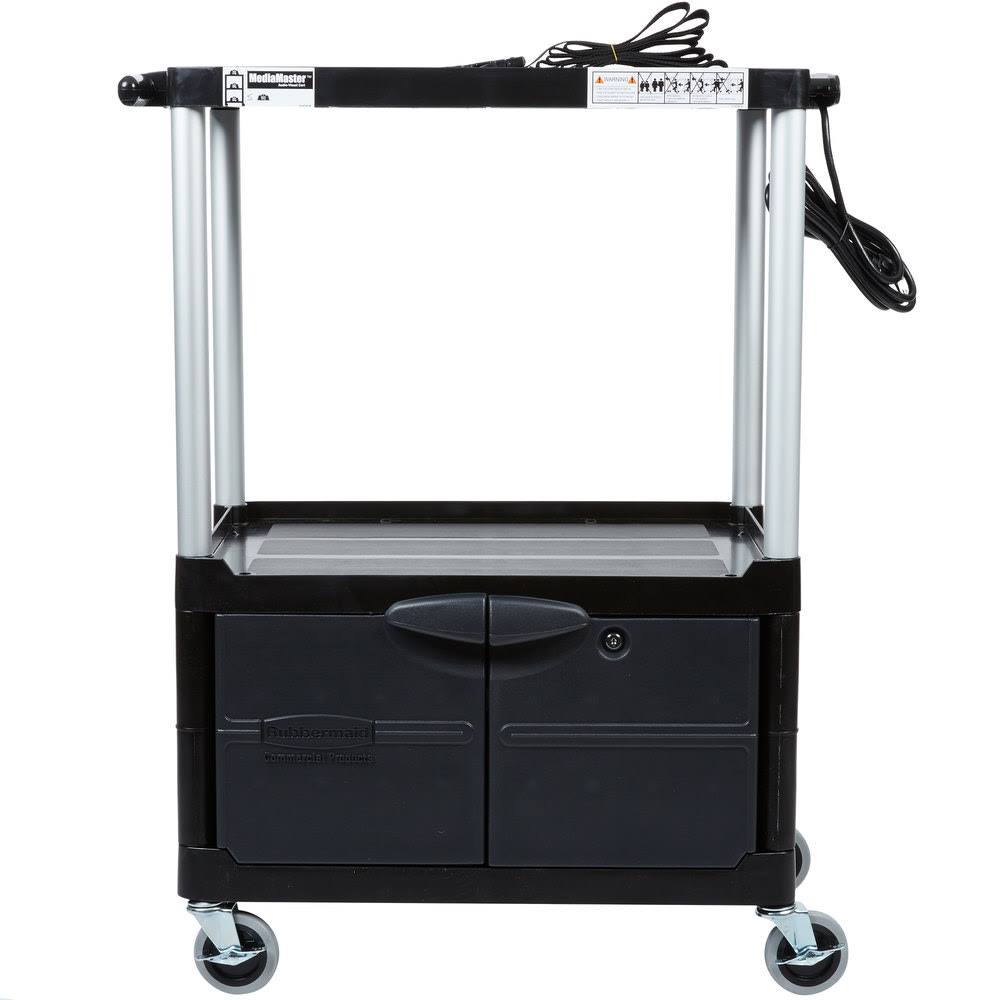 Black Three-Shelf AV Cart with Cabinet U750035