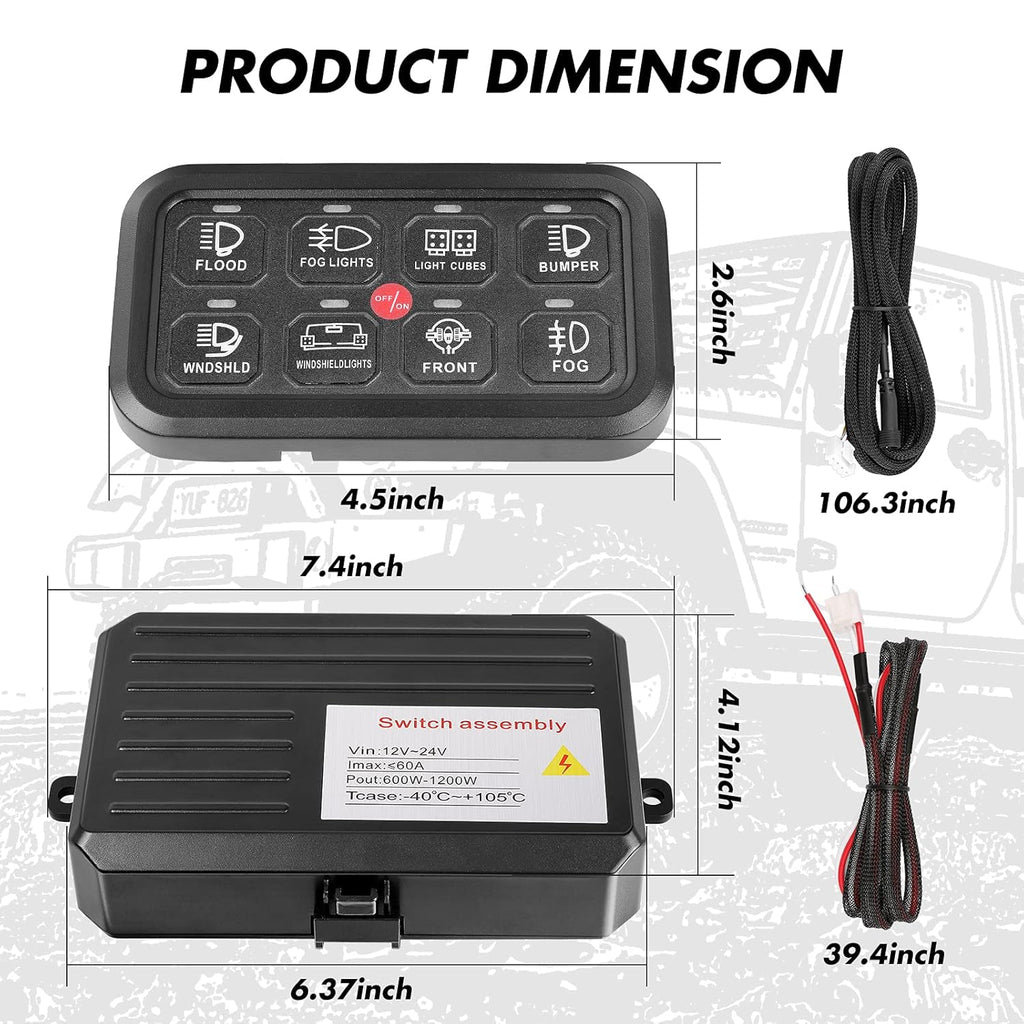 8 Gang Switch Panel with Green Backlit ON-Off Button I52291