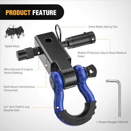2 Inch Shackle Hitch Receiver with D Ring Shackle and Hitch Pin I3463