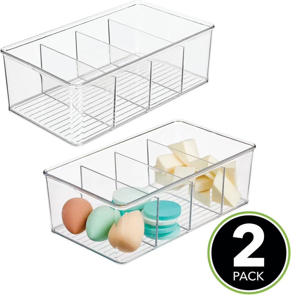 Clear Plastic 4 Divided Sections Storage Bin Box 2 Pack V917836