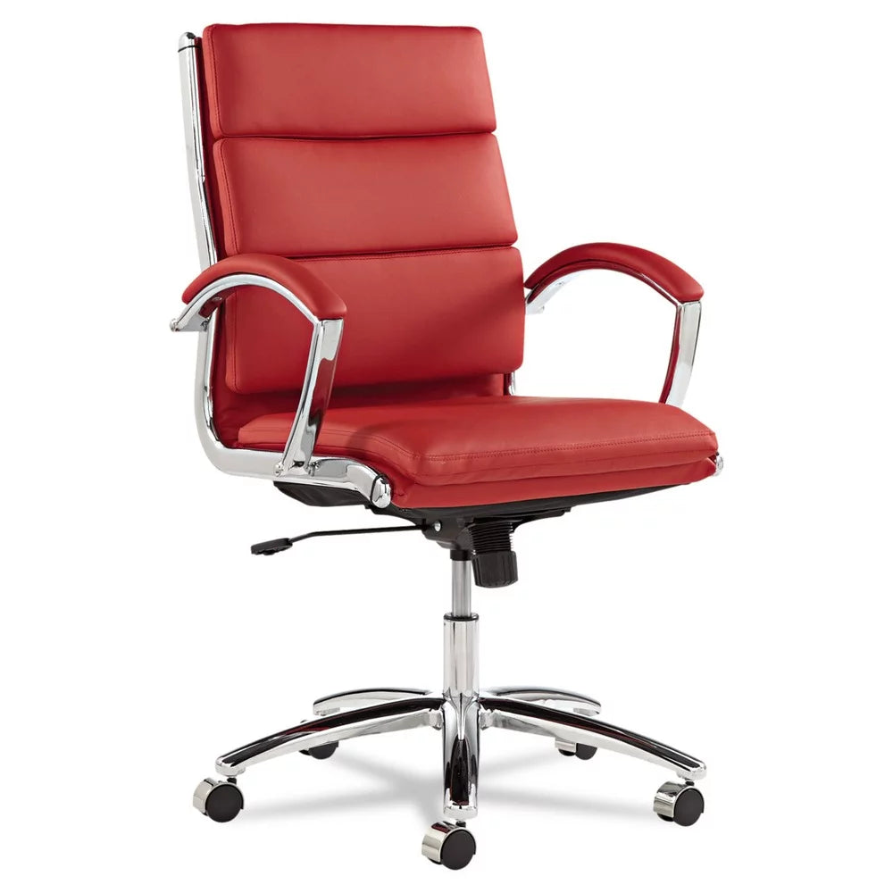 Red Faux Leather Mid-Back Chair W711