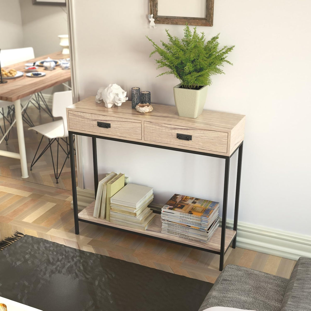 2 Drawer Oak Wood Console Table L712820