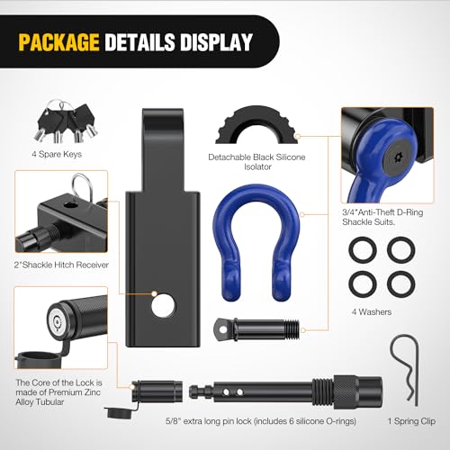 2 Inch Shackle Hitch Receiver with D Ring Shackle and Hitch Pin I3463