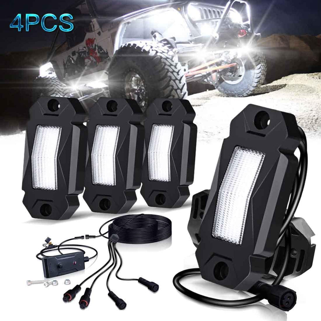 White LED Rock Lights 4 Pods with Switch Wire Harness Y914248