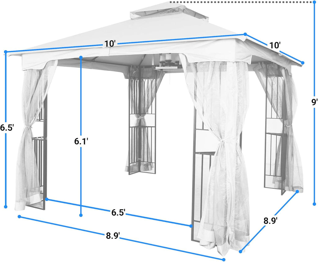 10x10 Outdoor Gazebo with Mosquito Netting Metal Frame Khaki C6646