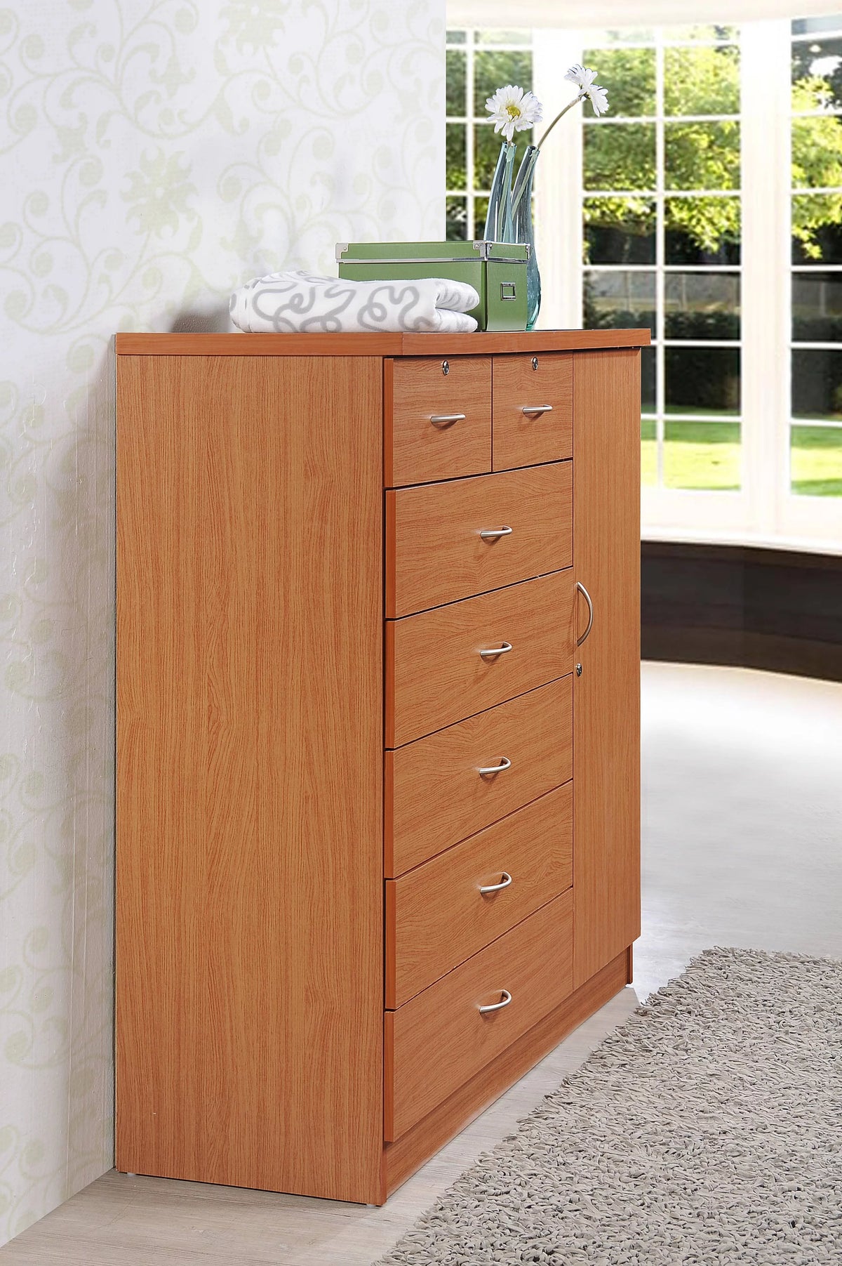 7 Drawer Dresser with Side Cabinet and 3 Shelves, Chocolate C9131