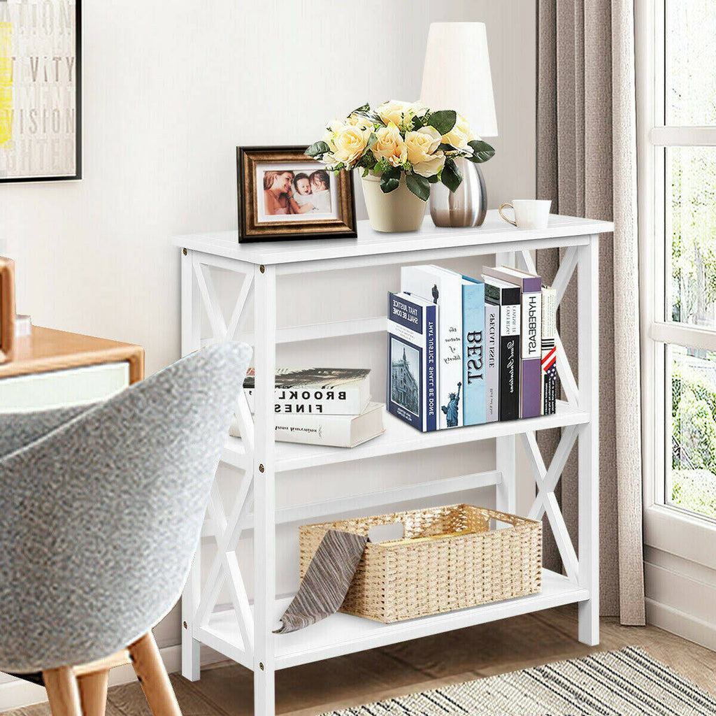 3-Tier White Wooden Open Shelf Bookcase O7471