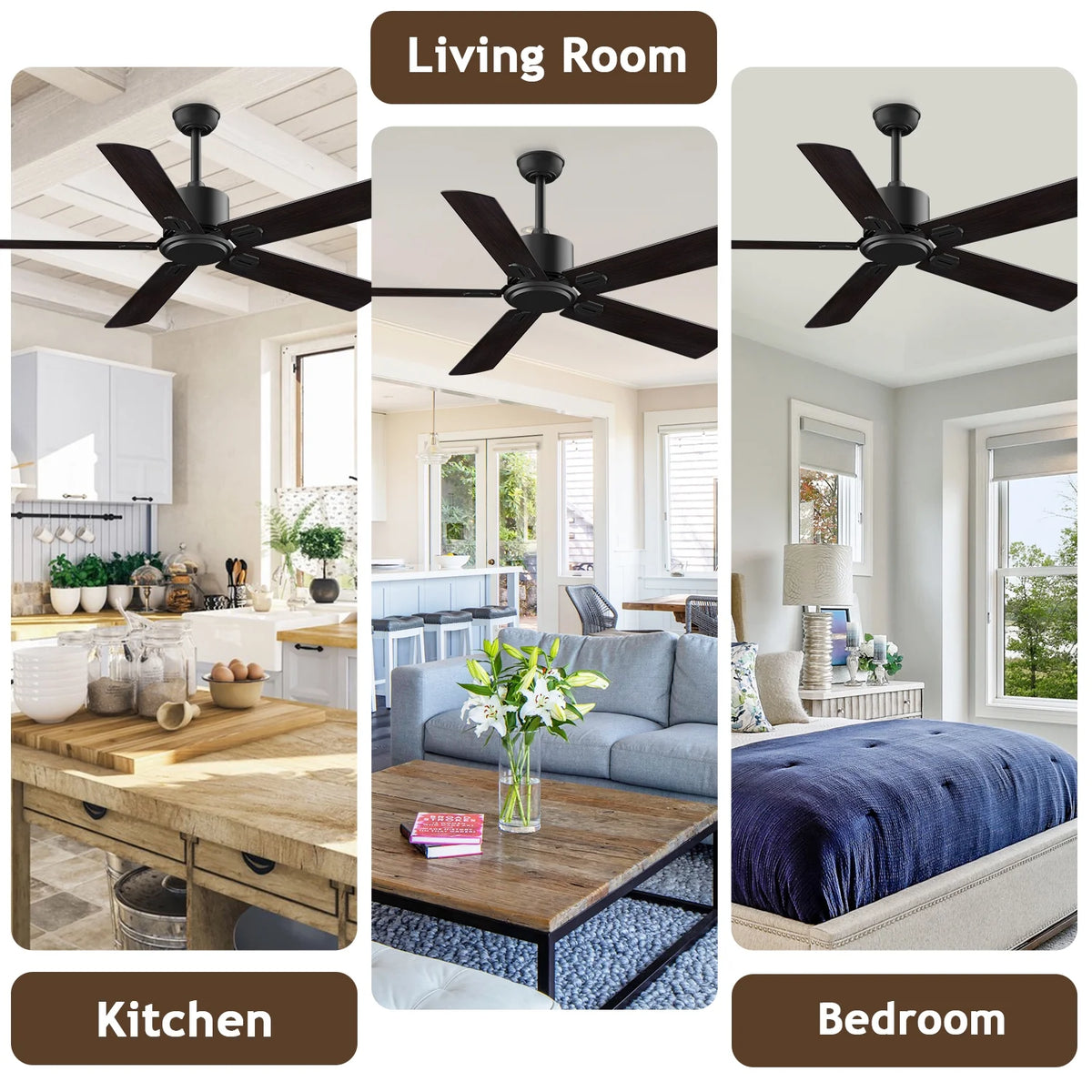 52" Ceiling Fan with Remote Control No Light, 6 Speeds Reversible DC Motor 5 Blades Black/Walnut C2687